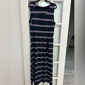 Lands’ End Nautical Coastal Striped Navy Sleeveless Maxi Dress Plus Size 2X
